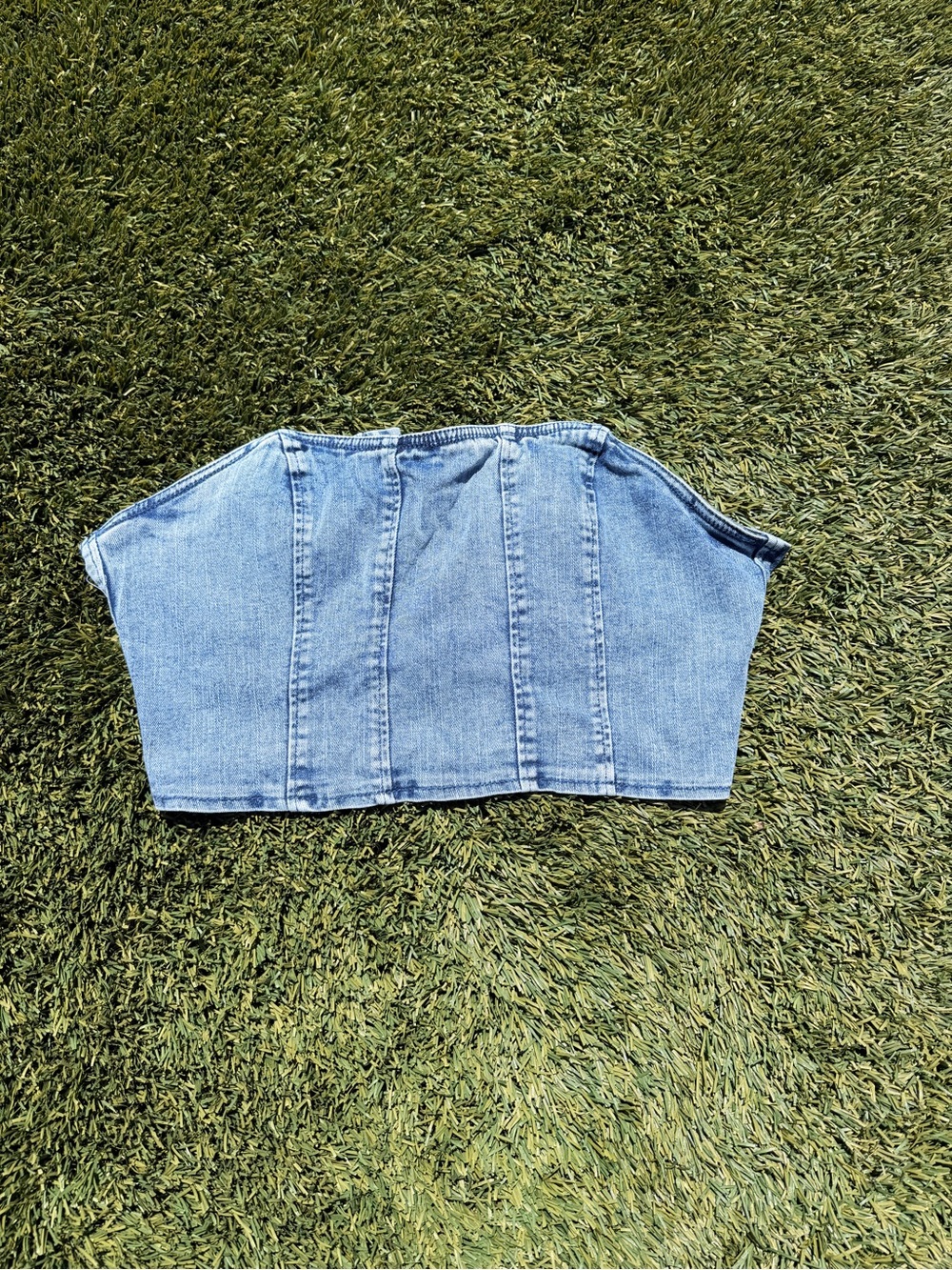 SHEIN Blue Denim Strapless Bustier Top